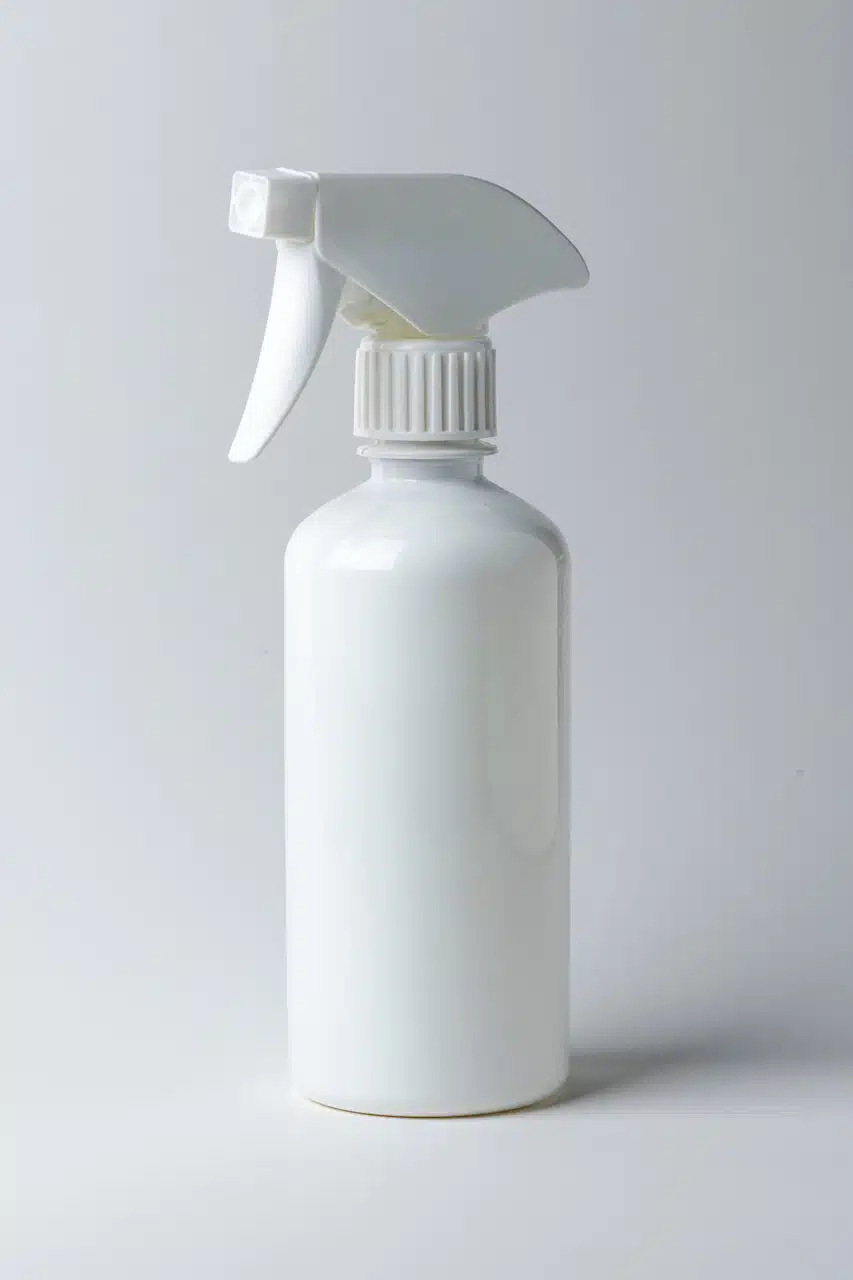 White spray bottle on a plain background