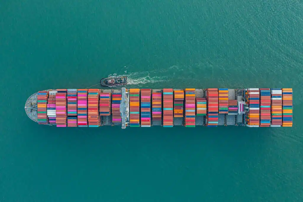 cargo ship carrying container for business import and export logistic supply chain resilience ,sea freight,Aerial view