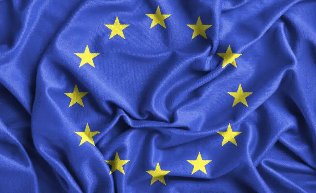 Closeup of ruffled Europe flag Nearshoring