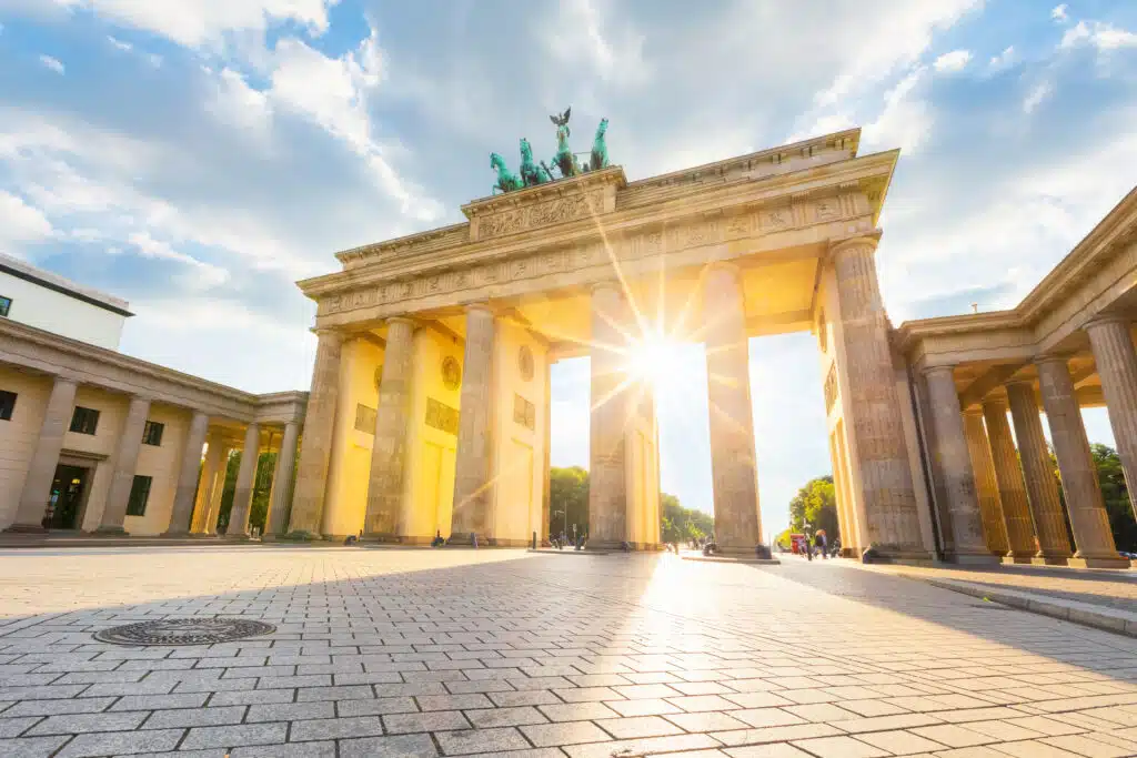Berlin, Germany. Sunlight passes through the Brandenburg gate